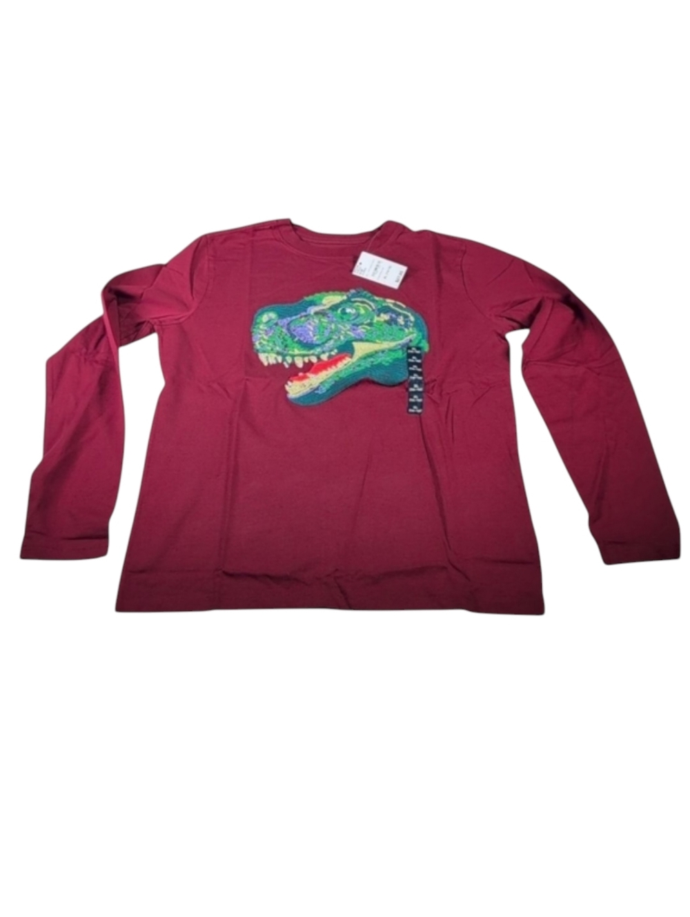 Lands' End Maroon T-Rex Embroidered Long Sleeve Tee Boys Size XL